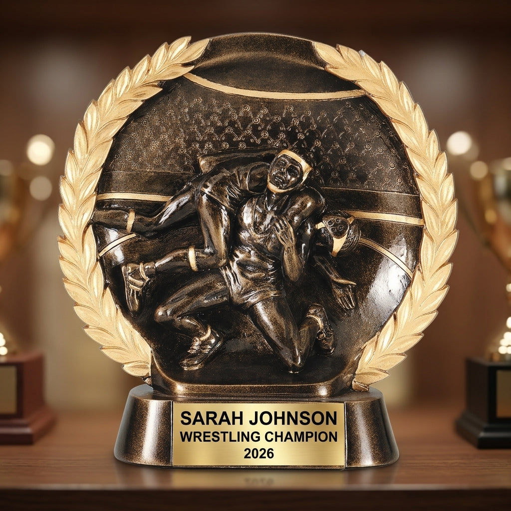 Wrestling Trophy Award | Personalized | Custom Engraved | Wrestling Gift | Champion | Coach Award | Weight Class Winner | Resin Trophy - View 4