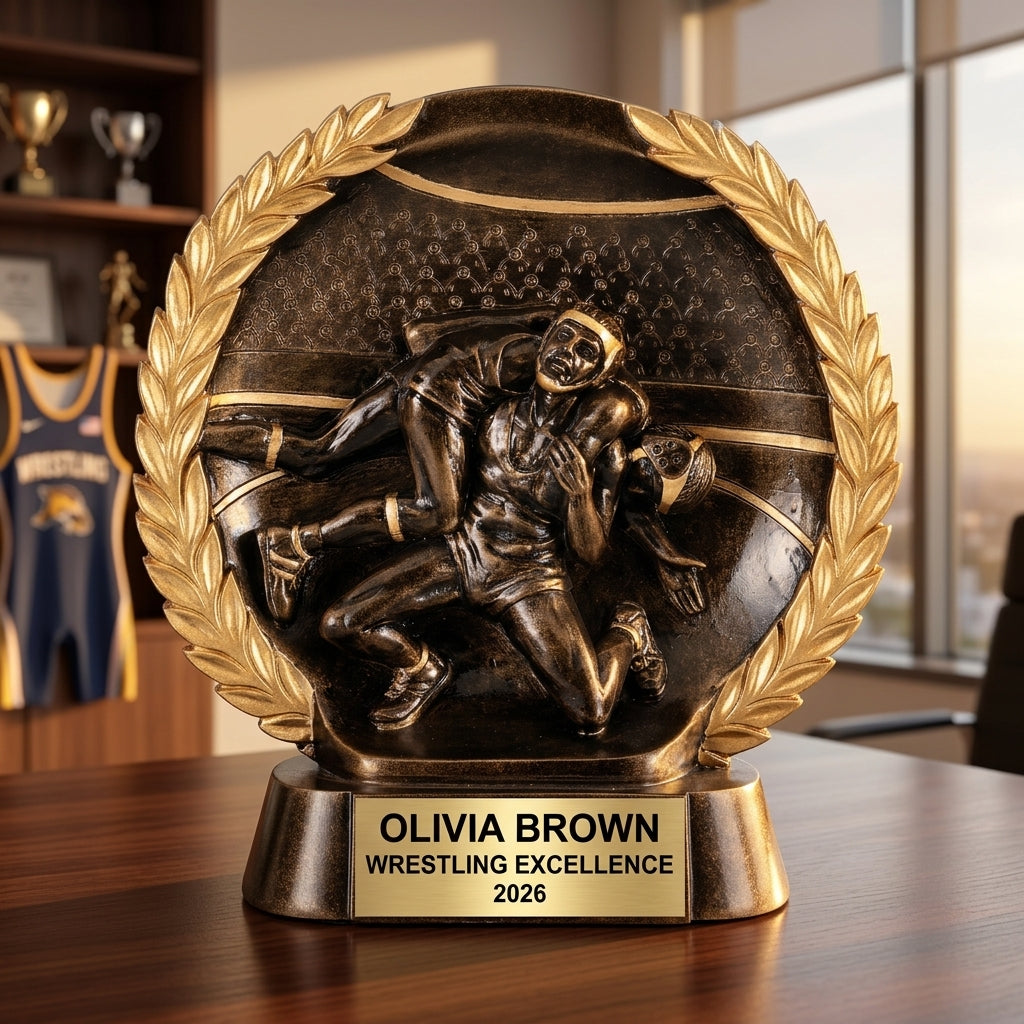 Wrestling Trophy Award | Personalized | Custom Engraved | Wrestling Gift | Champion | Coach Award | Weight Class Winner | Resin Trophy - View 5