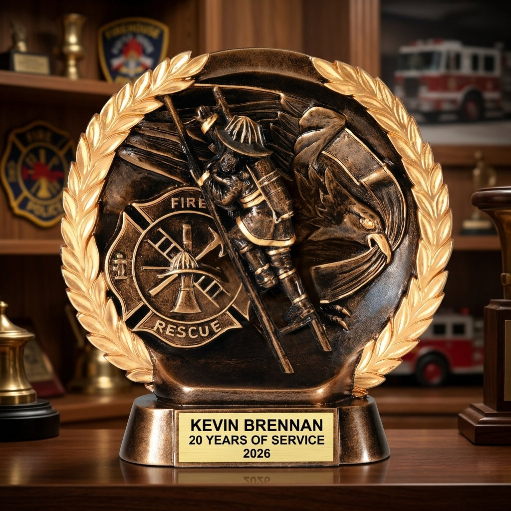 Firefighter Award Trophy | Personalized | Custom Engraved | Fireman Gift | Fire Department Recognition | First Responder | Retirement - View 1
