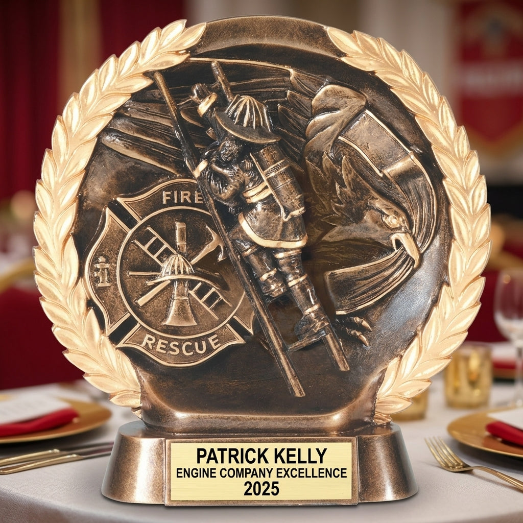 Firefighter Award Trophy | Personalized | Custom Engraved | Fireman Gift | Fire Department Recognition | First Responder | Retirement - View 2