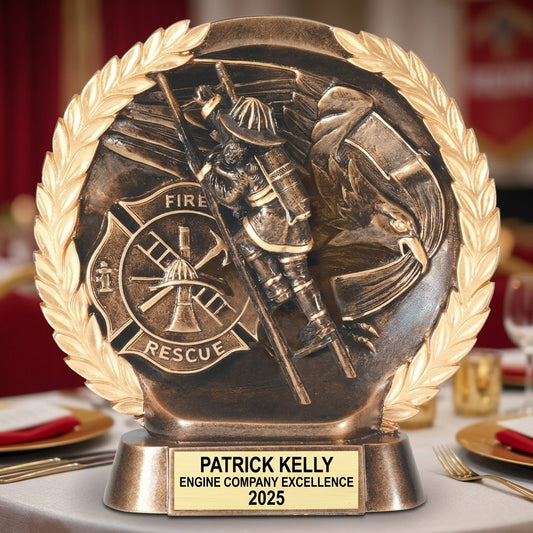 Firefighter Award Trophy | Personalized | Custom Engraved | Fireman Gift | Fire Department Recognition | First Responder | Retirement - View 2