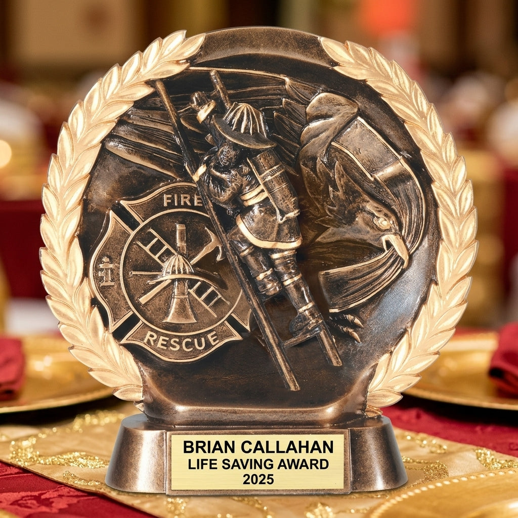 Firefighter Award Trophy | Personalized | Custom Engraved | Fireman Gift | Fire Department Recognition | First Responder | Retirement - View 4