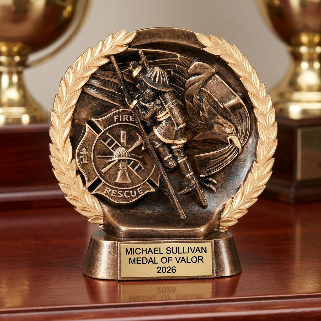Firefighter Award Trophy | Personalized | Custom Engraved | Fireman Gift | Fire Department Recognition | First Responder | Retirement - View 5