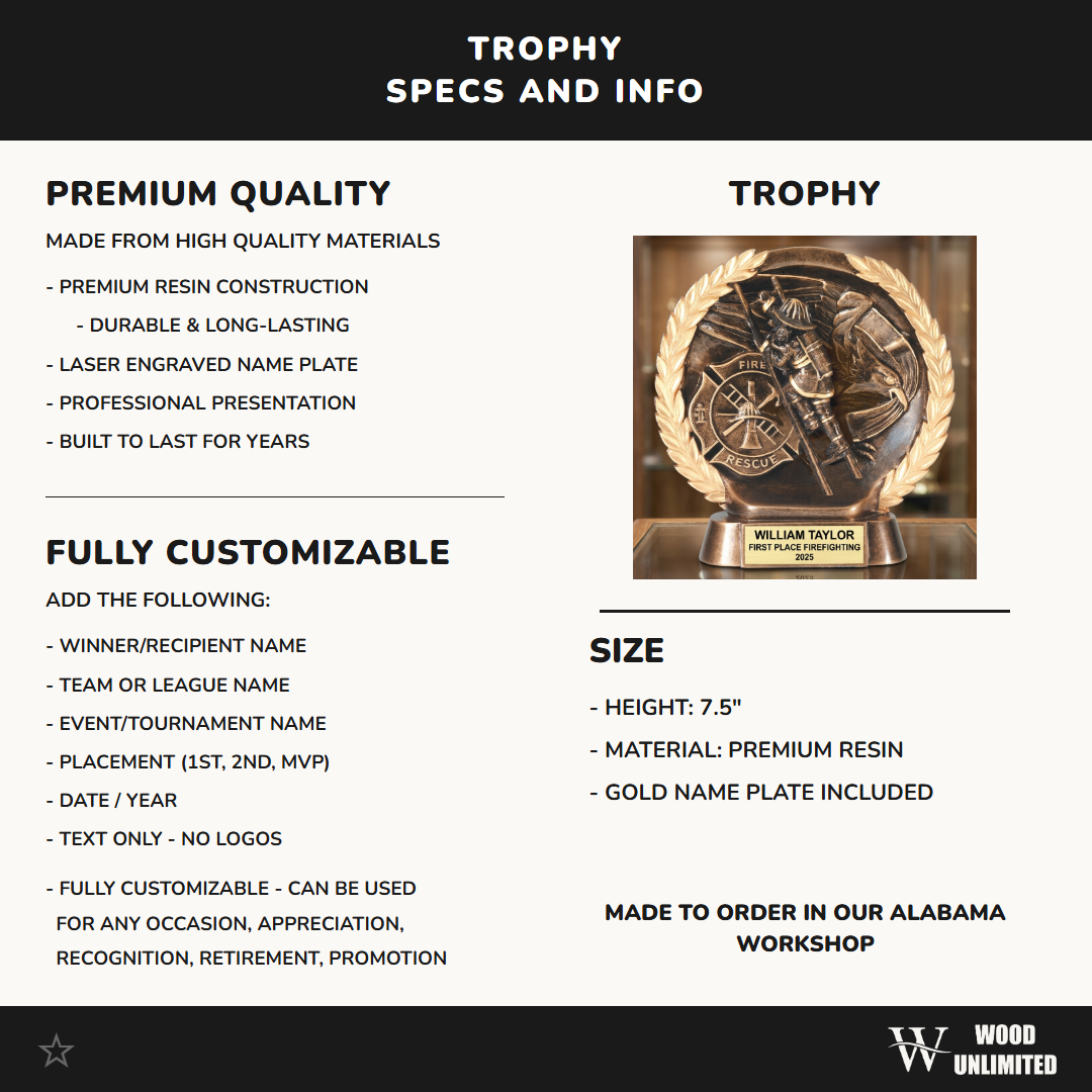 Firefighter Award Trophy | Personalized | Custom Engraved | Fireman Gift | Fire Department Recognition | First Responder | Retirement