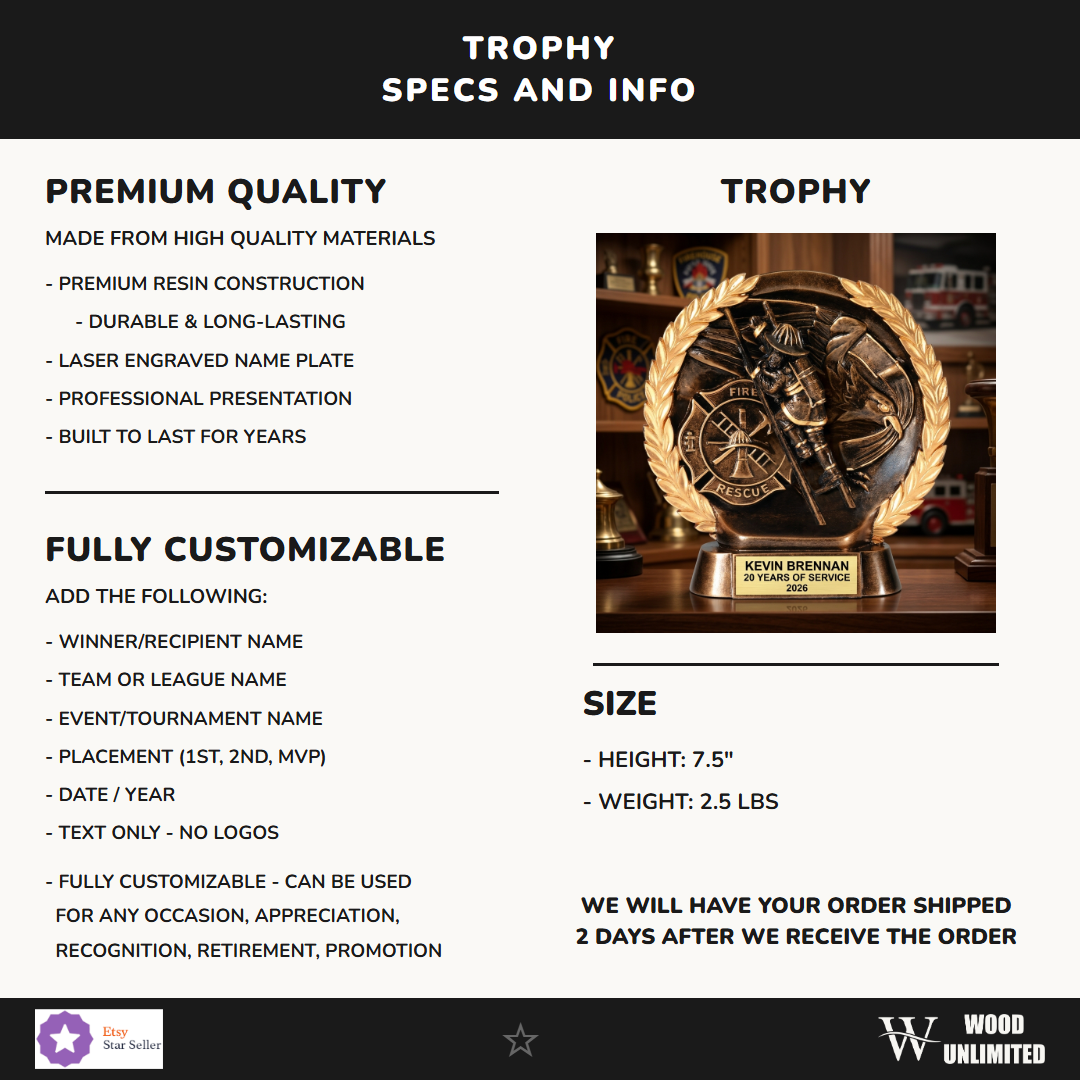 Firefighter Resin Figure Trophy 7"