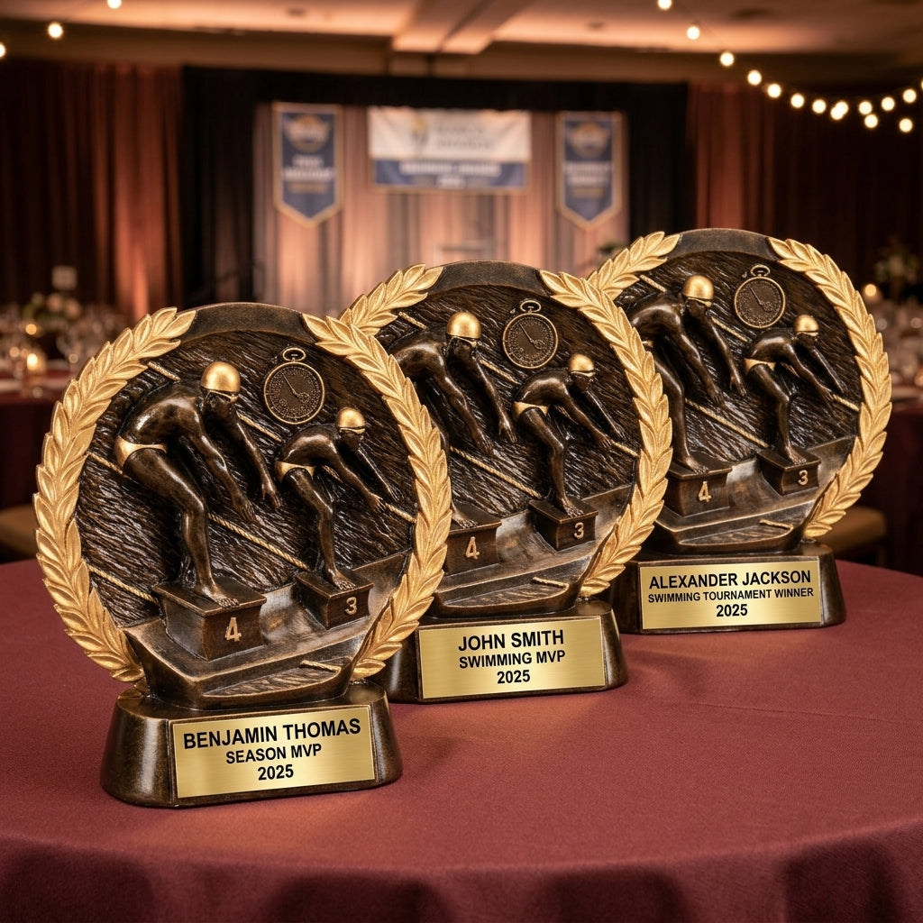 Swimming Award Trophy | Personalized | Custom Engraved | Swim Meet Champion | Bronze Finish | Gift for Swimmer | Wood Unlimited - View 6