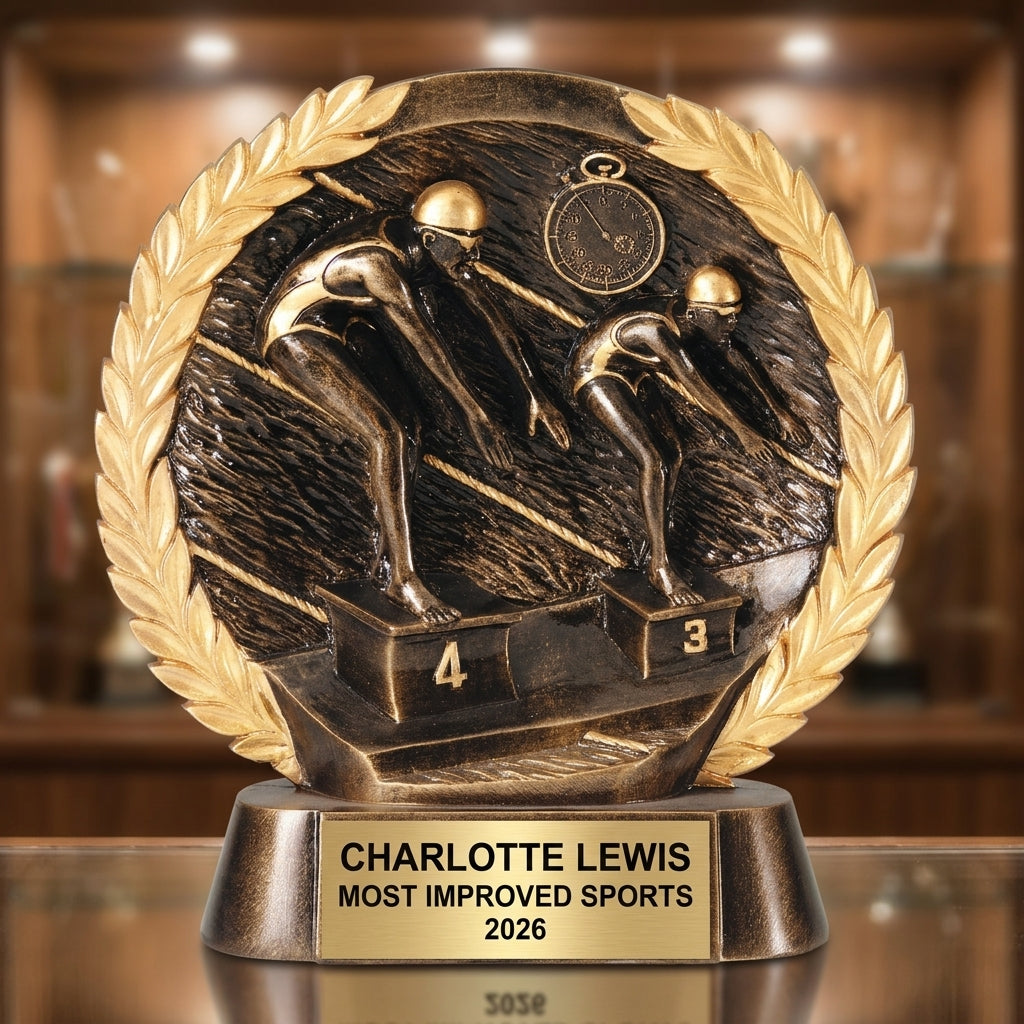 Swimming Trophy | Personalized Sports Award | Custom Engraved | Female Swimmer | Team Gift | Achievement Recognition - View 1
