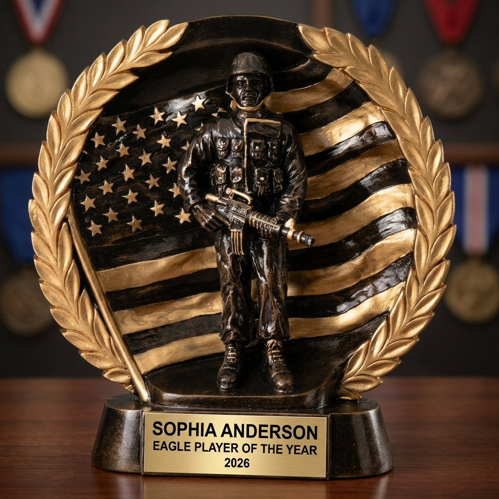 Personalized | Military Award | Custom Engraved | Veteran Trophy | Soldier Gift | Patriotic Award | Engraved Trophy | Custom Military - View 3