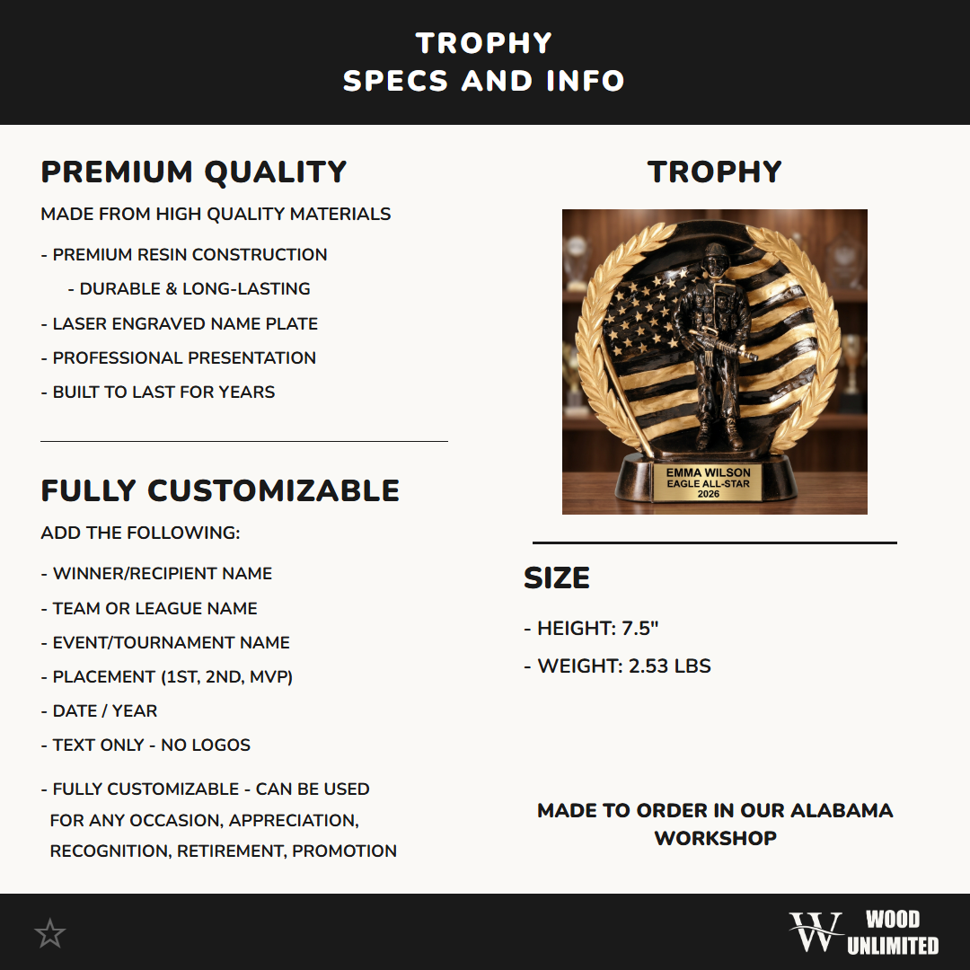 Personalized Military Award Trophy, Custom Engraved Veteran Recognition, Soldier Retirement Gift