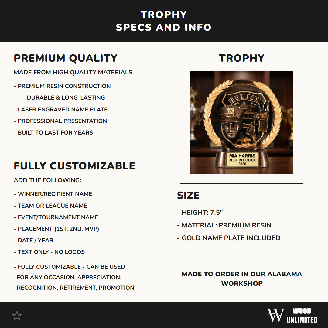 Police Award Trophy | Personalized | Custom Engraved | Officer Appreciation | Retirement Gift | Graduation Gift