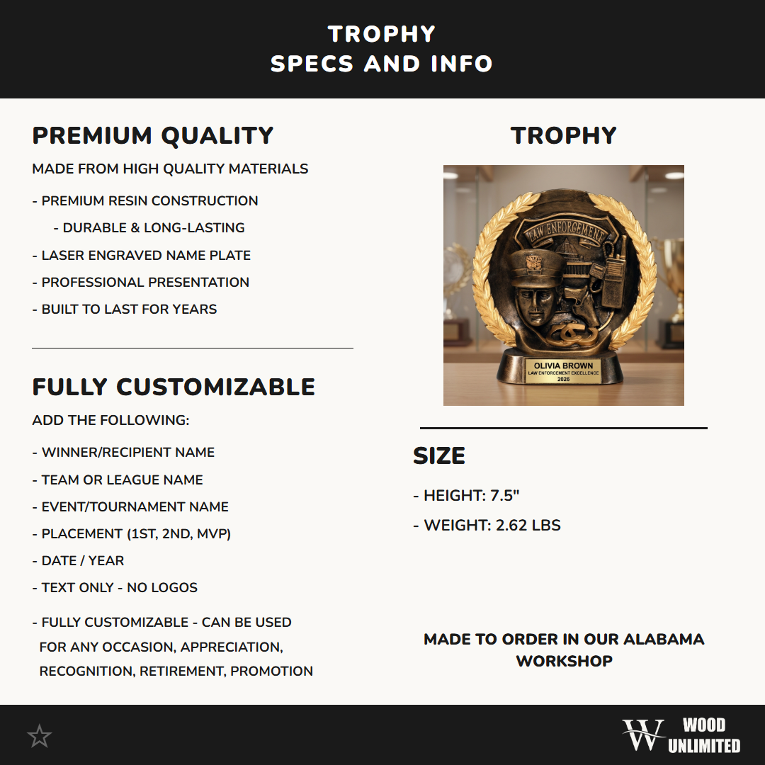 Personalized | Law Enforcement Award | Custom Engraved | Police Officer | Custom Trophy | Engraved Award | Retirement Gift