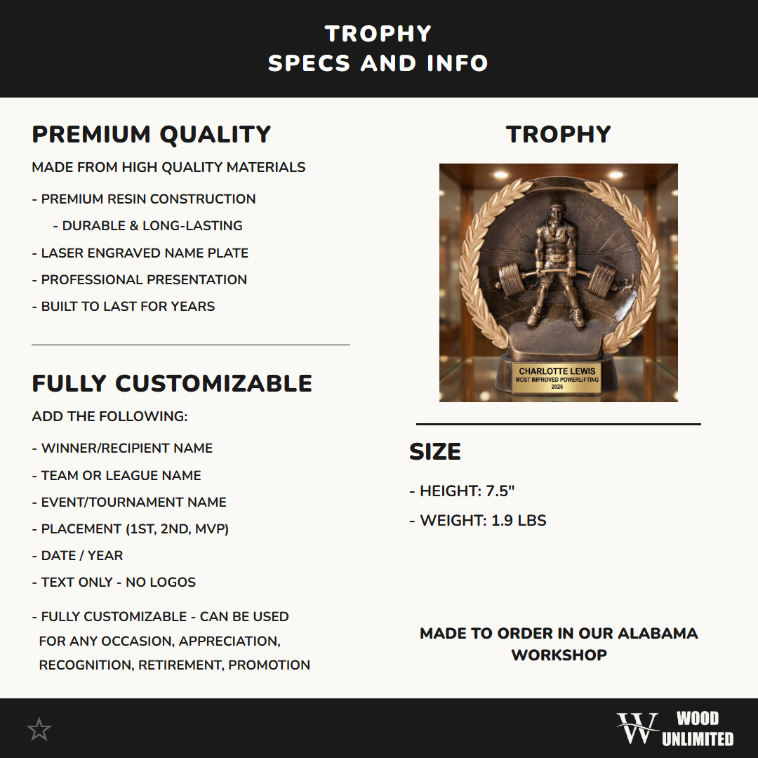 Personalized | Powerlifting Award | Custom Engraved | Powerlifting Trophy | Deadlift Award | Weightlifting Gift | Gym Trophy