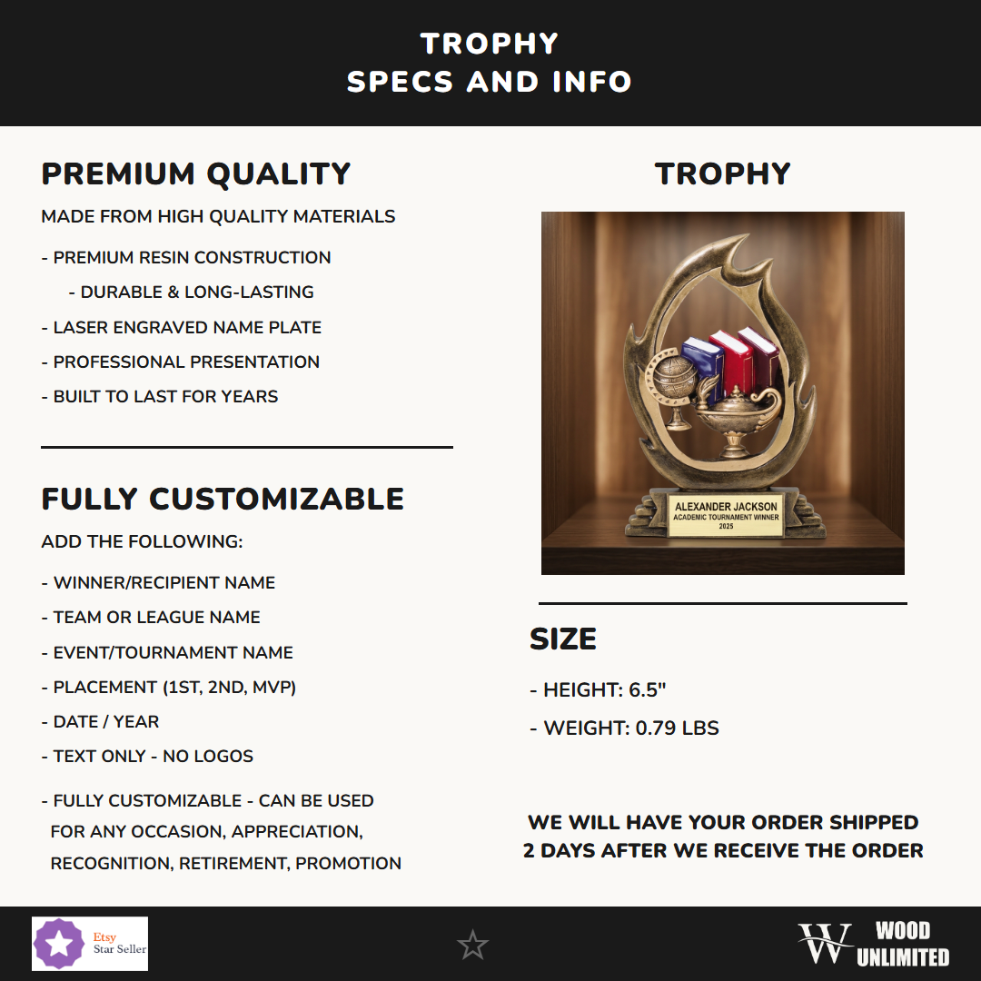 Academic Achievement Award Specifications — dimensions, materials, features