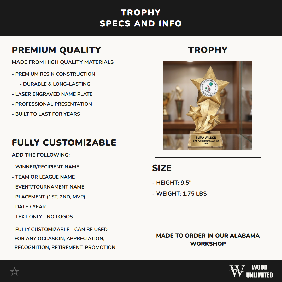 Personalized | Star Achievement Award | Custom Engraved | Engraved | Star | Trophy | Award | MVP | Achievement | Recognition | Custom