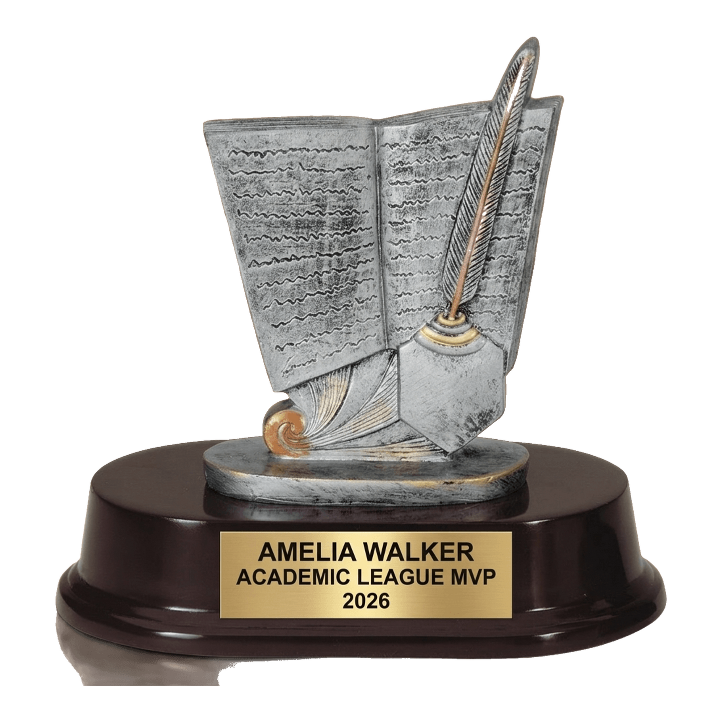 Personalized | Academic Award | Custom Engraved | Scholar | Writing | Book | Quill | Student | Teacher | Award | Trophy | Engraved