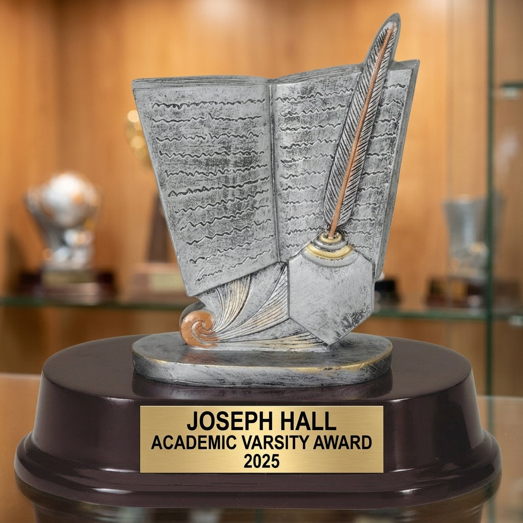 Personalized | Academic Award | Custom Engraved | Scholar | Writing | Book | Quill | Student | Teacher | Award | Trophy | Engraved - View 1