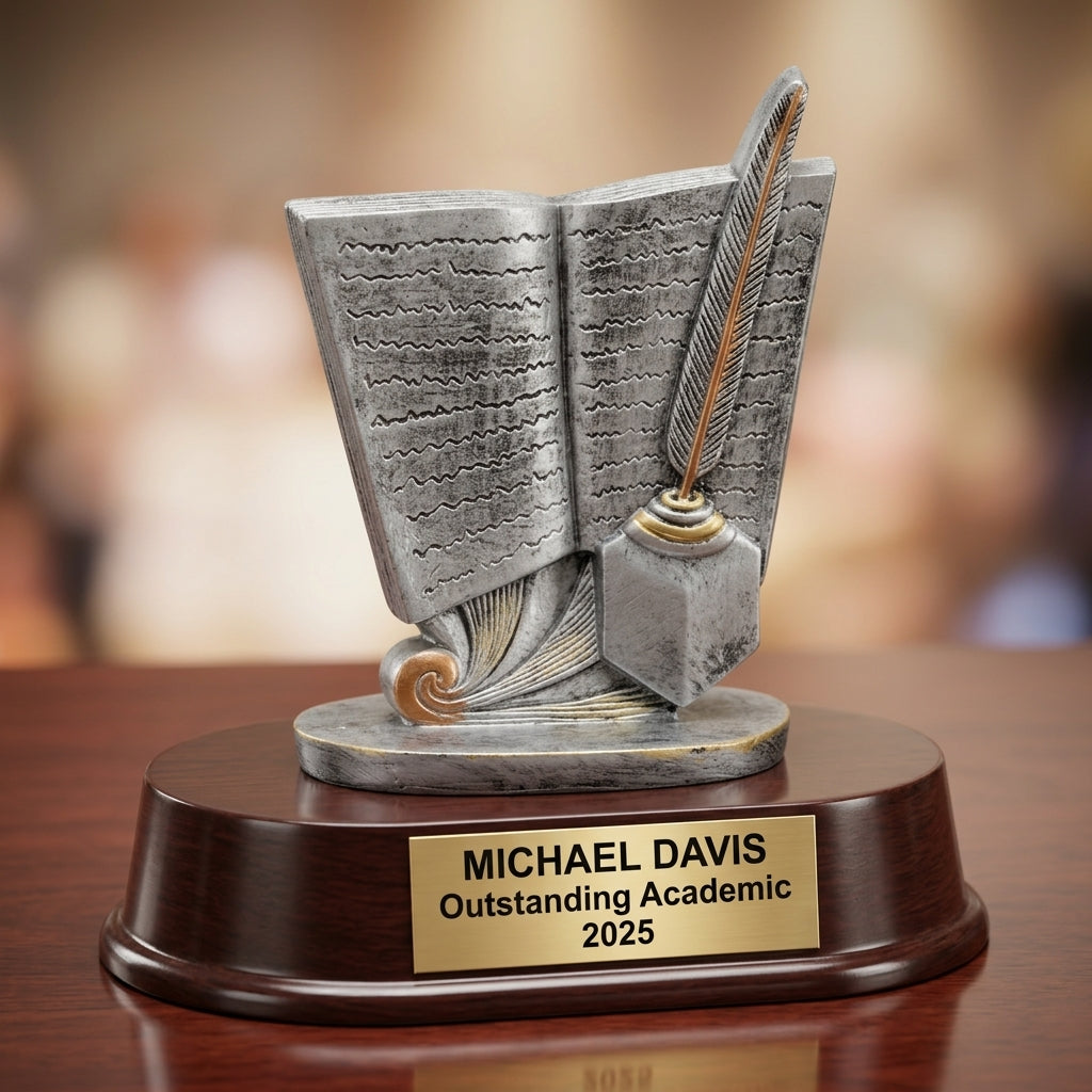 Personalized | Academic Award | Custom Engraved | Scholar | Writing | Book | Quill | Student | Teacher | Award | Trophy | Engraved - View 2