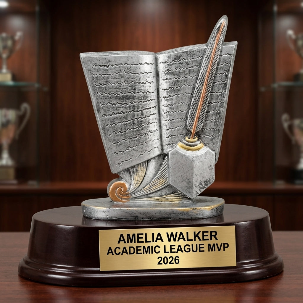 Personalized | Academic Award | Custom Engraved | Scholar | Writing | Book | Quill | Student | Teacher | Award | Trophy | Engraved - View 3