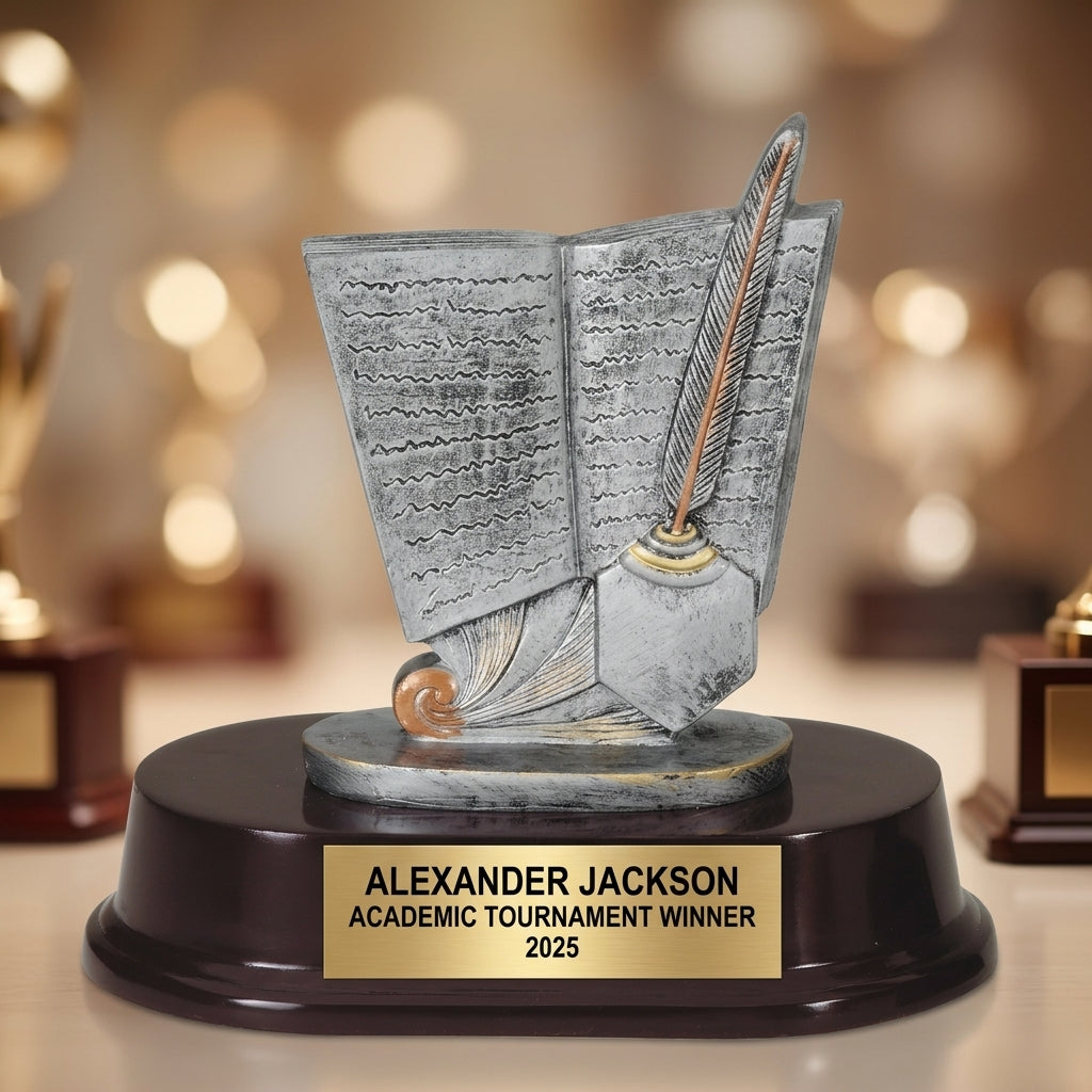 Personalized | Academic Award | Custom Engraved | Scholar | Writing | Book | Quill | Student | Teacher | Award | Trophy | Engraved - View 4