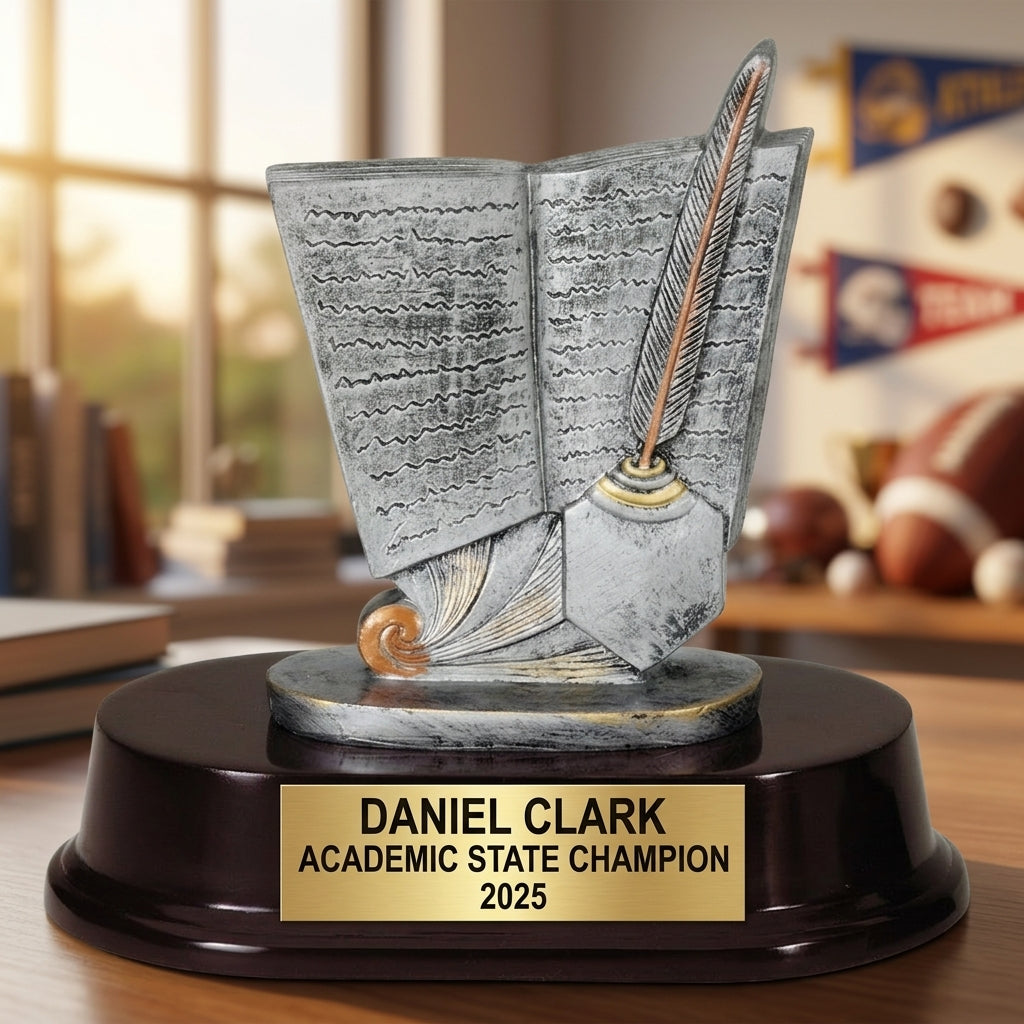 Personalized | Academic Award | Custom Engraved | Scholar | Writing | Book | Quill | Student | Teacher | Award | Trophy | Engraved - View 5