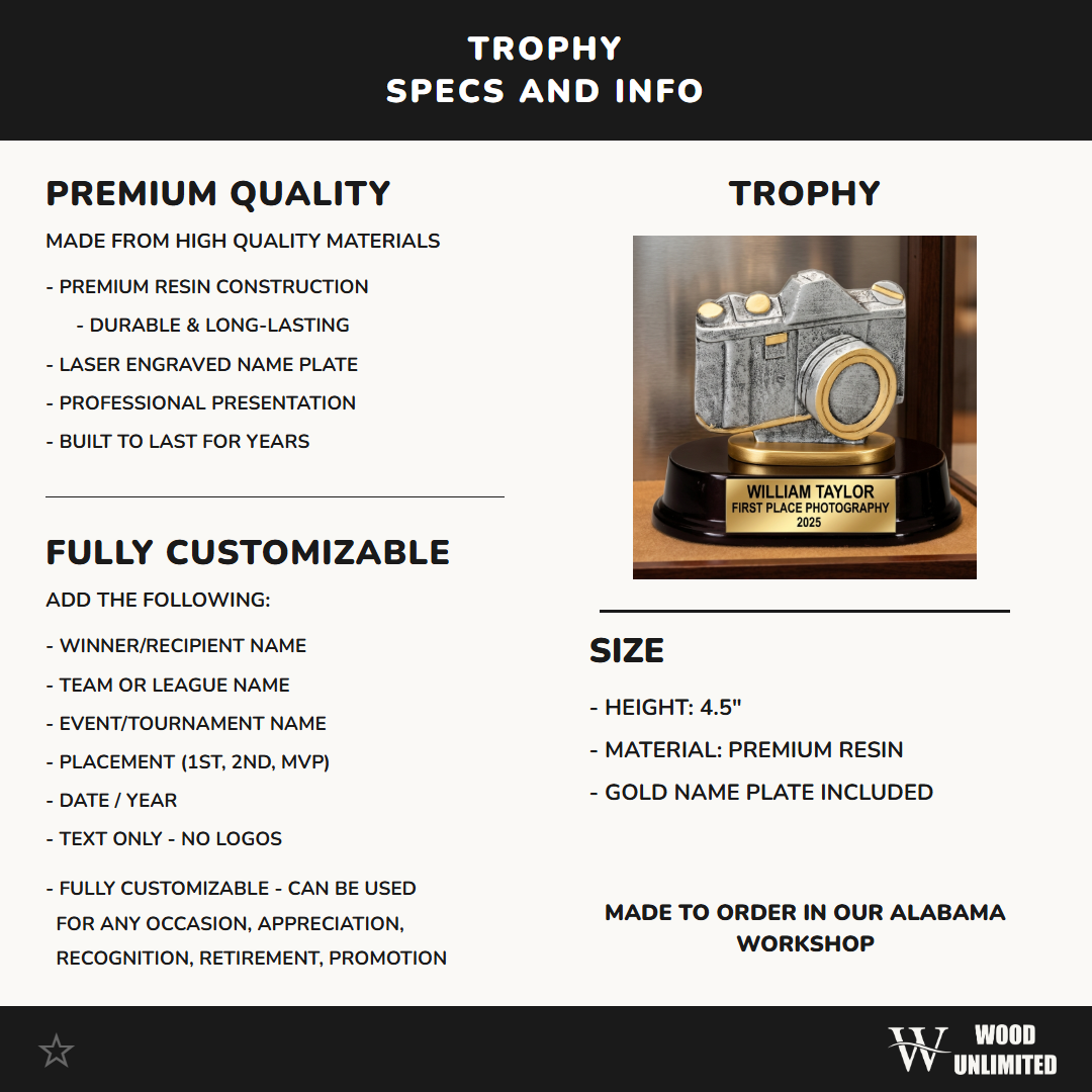 Sports Trophy Award | Personalized Camera Award | Custom Engraved | Team Award | Photo Award | Achievement Trophy