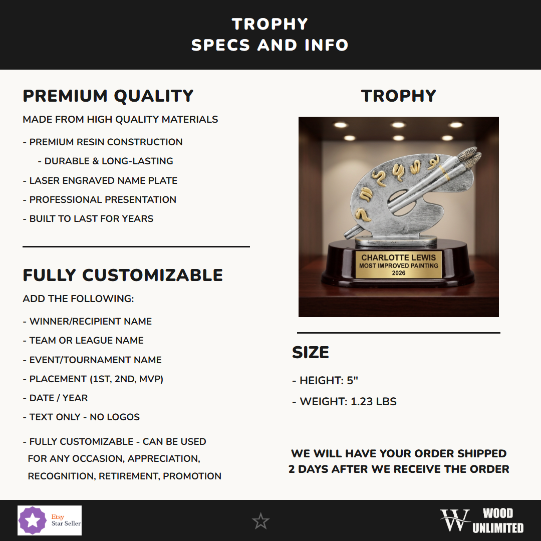 Personalized Artist Pallet Award Specifications - dimensions, materials, features