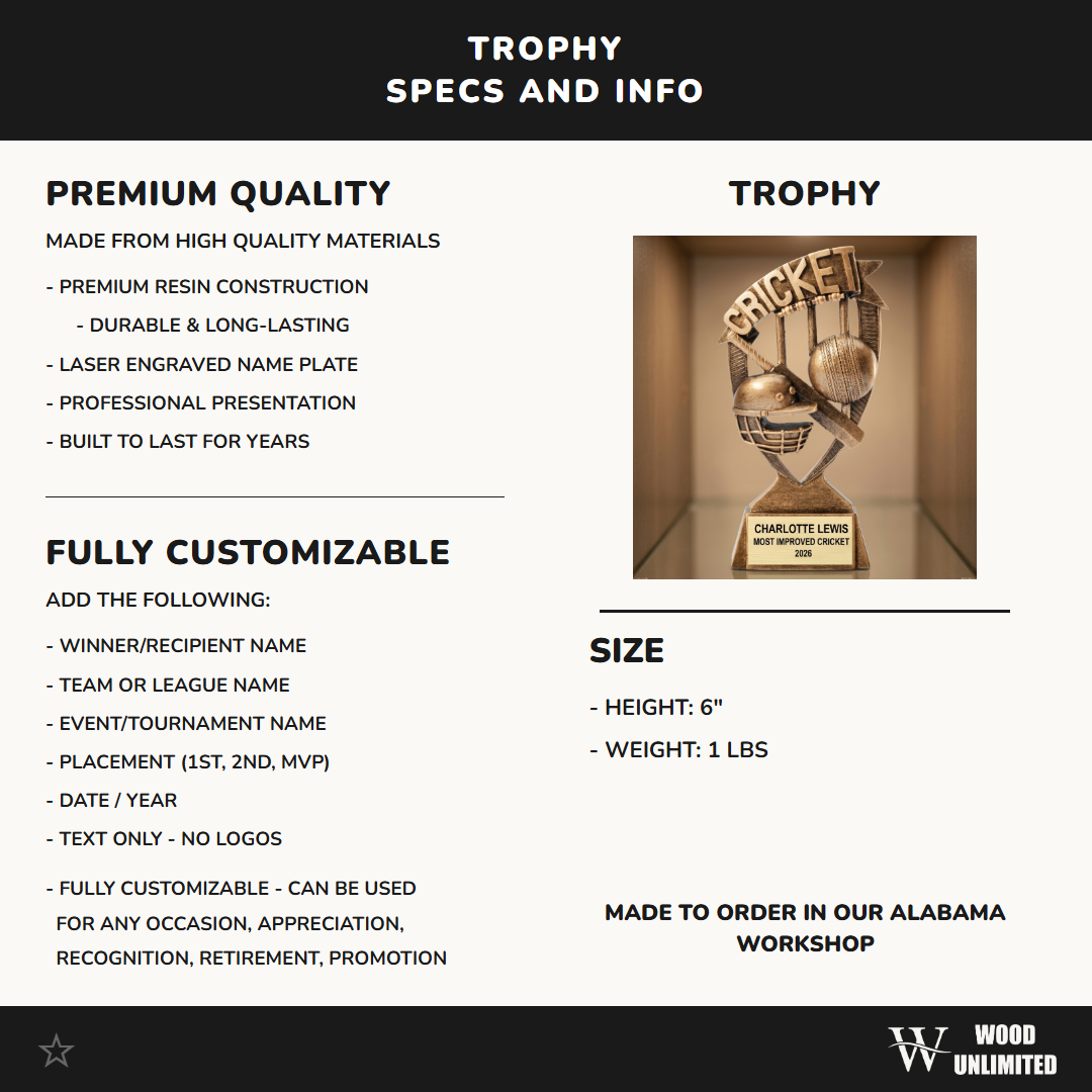 Personalized | Cricket Award | Custom Engraved | Cricket Trophy | Personalized Award | Engraved Cricket | Custom Team | Youth League