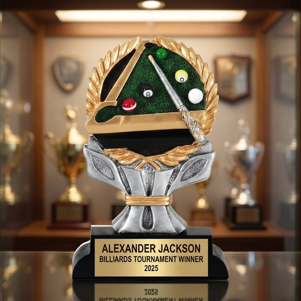 Billiards Award Trophy | Personalized Billiards Gift | Custom Engraved Billiards Trophy | Pool Player Award | Billiards Tournament - View 1