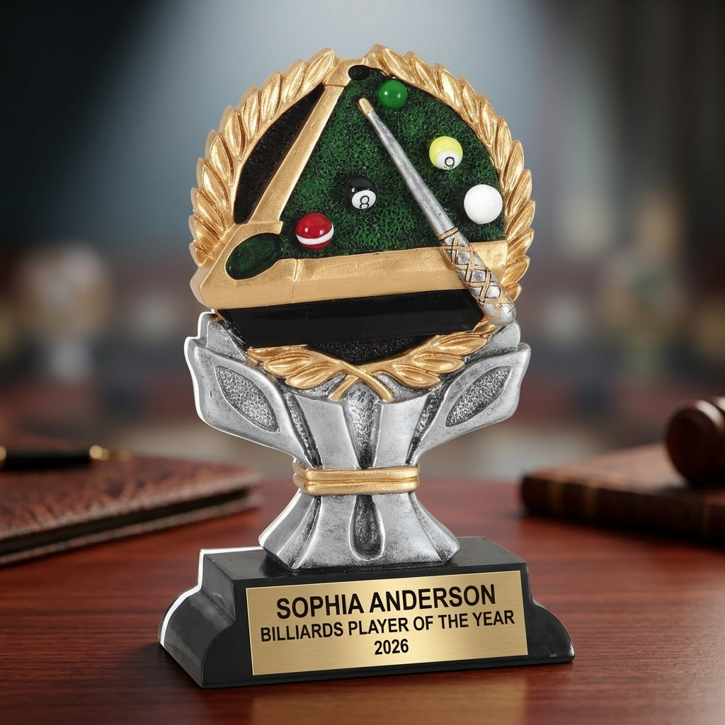 Billiards Award Trophy | Personalized Billiards Gift | Custom Engraved Billiards Trophy | Pool Player Award | Billiards Tournament - View 2