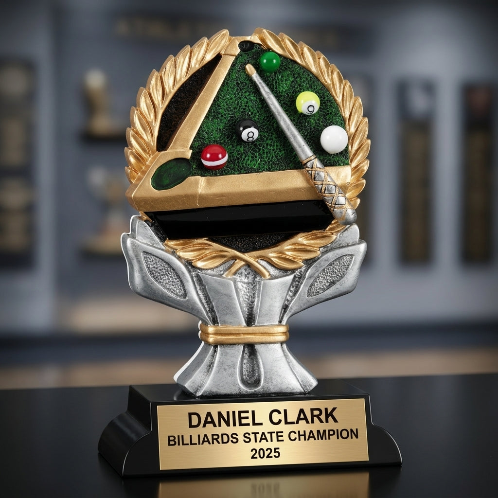 Billiards Award Trophy | Personalized Billiards Gift | Custom Engraved Billiards Trophy | Pool Player Award | Billiards Tournament - View 3