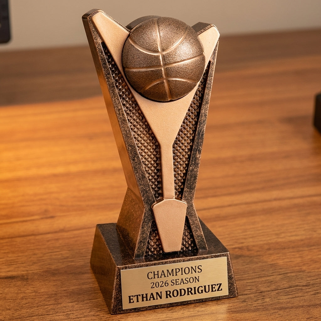 Personalized Basketball Trophy 7.5"/9" - Custom Engraved ROCK STR AWRD for Team, Coach & MVP Awards - View 2