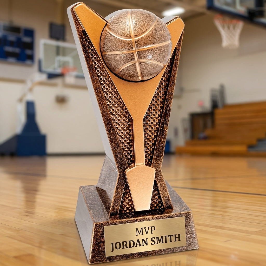 Personalized Basketball Trophy 7.5"/9" - Custom Engraved ROCK STR AWRD for Team, Coach & MVP Awards - View 3