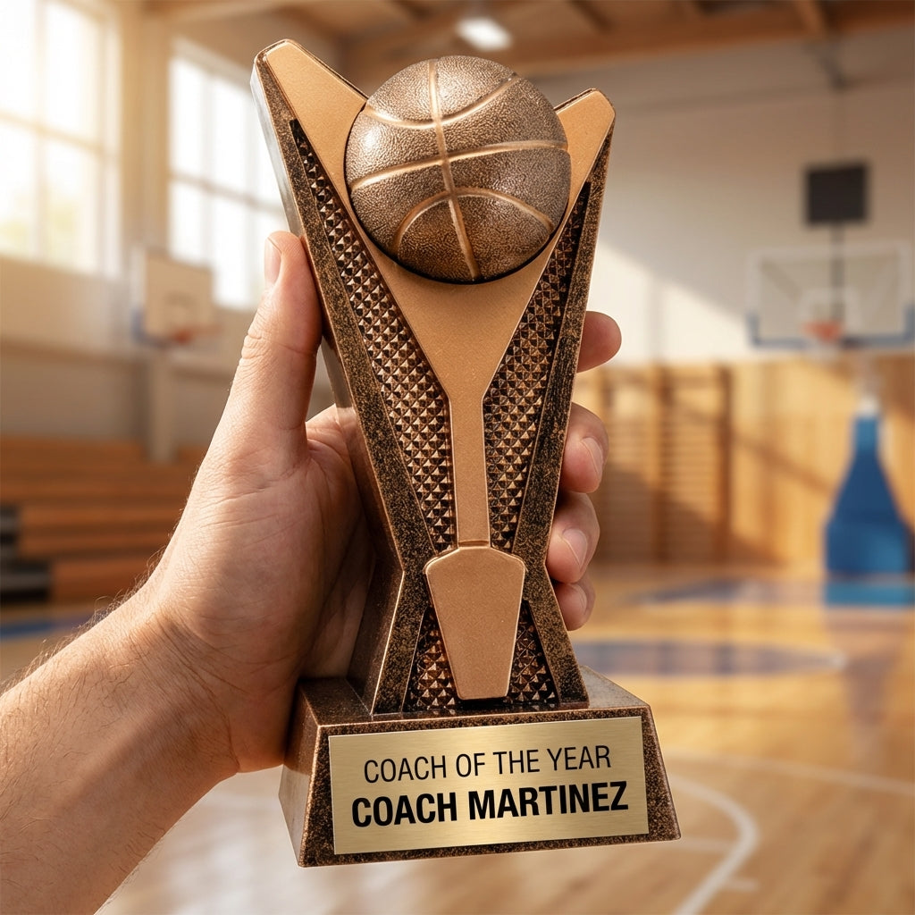 Personalized Basketball Trophy 7.5"/9" - Custom Engraved ROCK STR AWRD for Team, Coach & MVP Awards - View 5