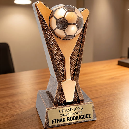 Personalized Soccer Trophy 7.5"/9" - Custom Engraved ROCK STAR AWRD for Team, Coach & MVP Awards - View 2