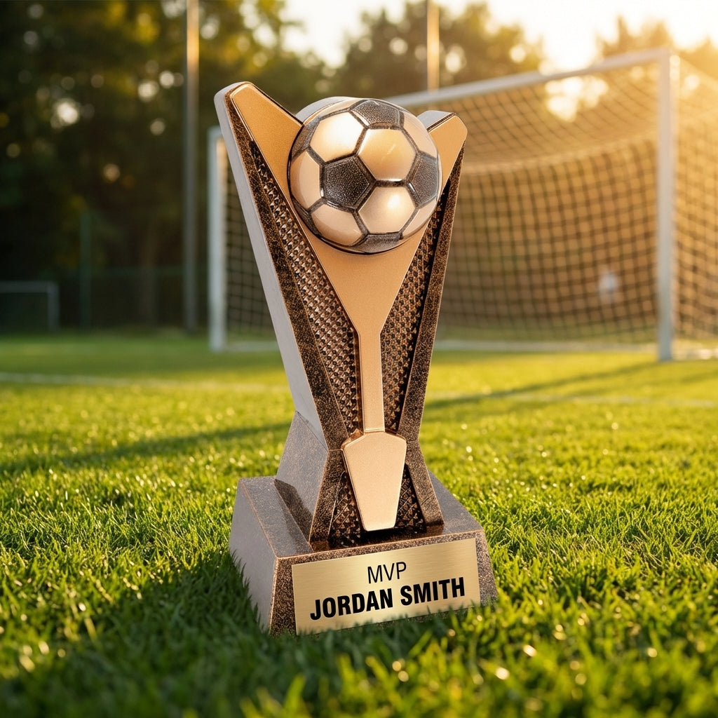 Personalized Soccer Trophy 7.5"/9" - Custom Engraved ROCK STAR AWRD for Team, Coach & MVP Awards - View 3