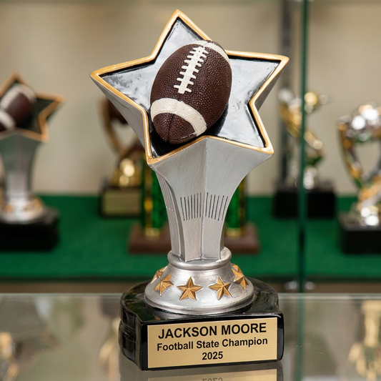 Personalized Football Trophy | Custom Rising Star Resin Award 5.75" | Laser Engraved Gold Name Plate | Team MVP Recognition Gift - View 1