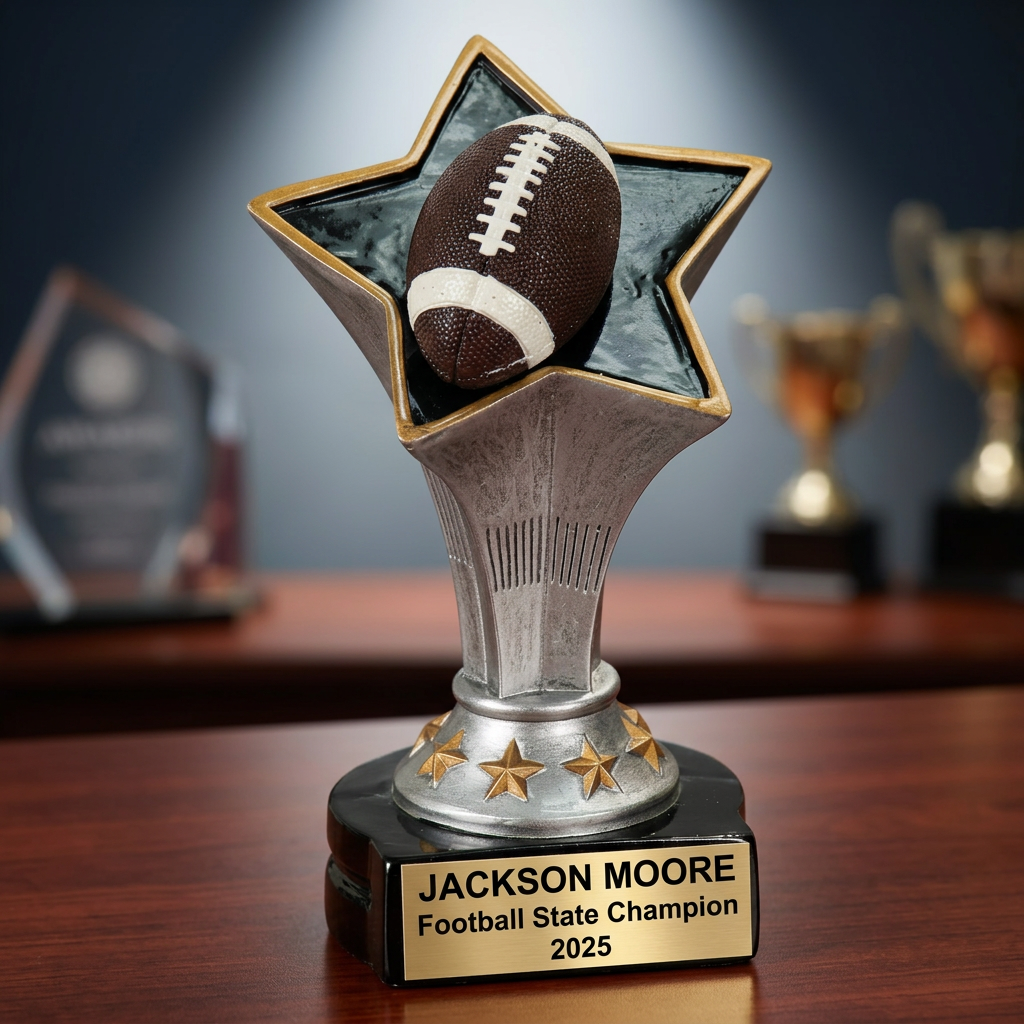 Personalized Football Trophy | Custom Rising Star Resin Award 5.75" | Laser Engraved Gold Name Plate | Team MVP Recognition Gift - View 2
