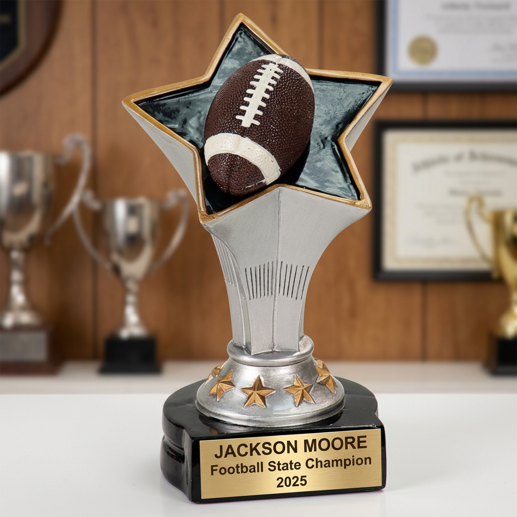 Personalized Football Trophy | Custom Rising Star Resin Award 5.75" | Laser Engraved Gold Name Plate | Team MVP Recognition Gift - View 3
