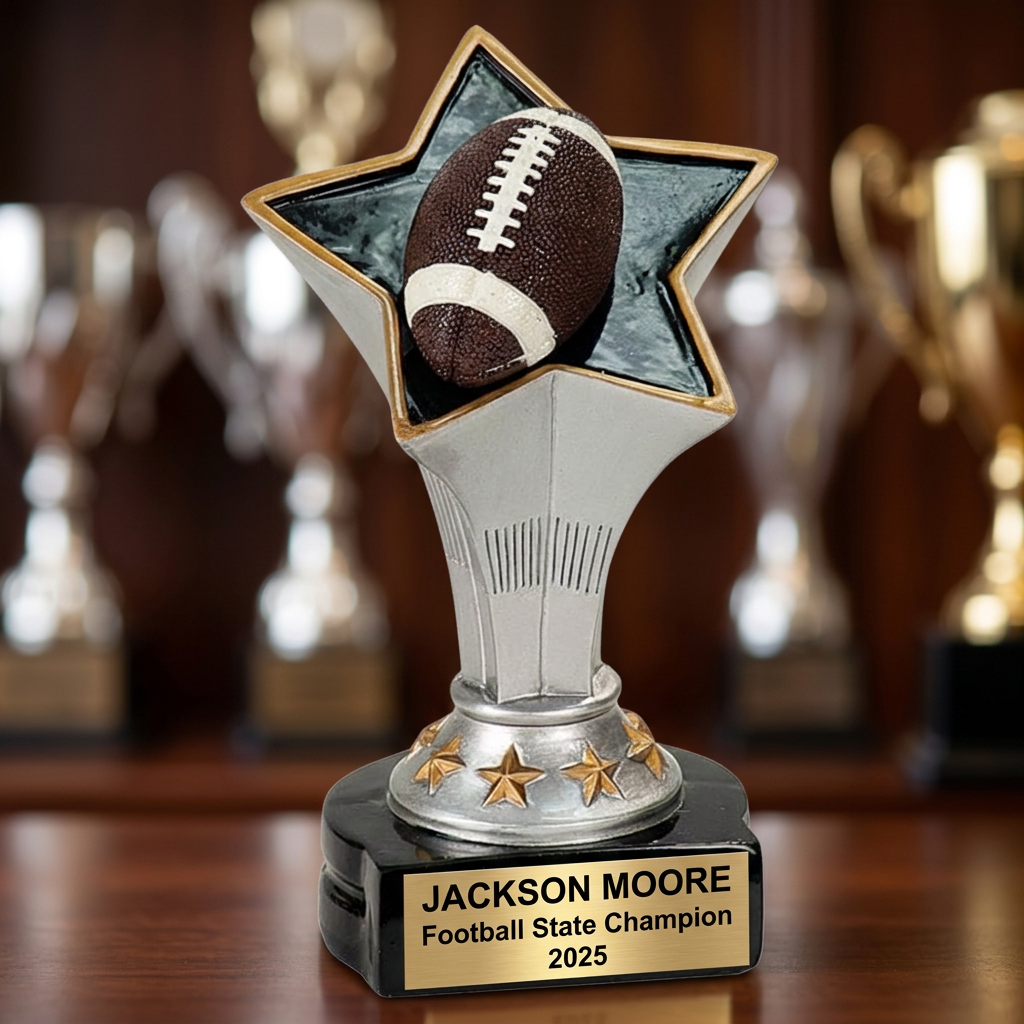 Personalized Football Trophy | Custom Rising Star Resin Award 5.75" | Laser Engraved Gold Name Plate | Team MVP Recognition Gift - View 4