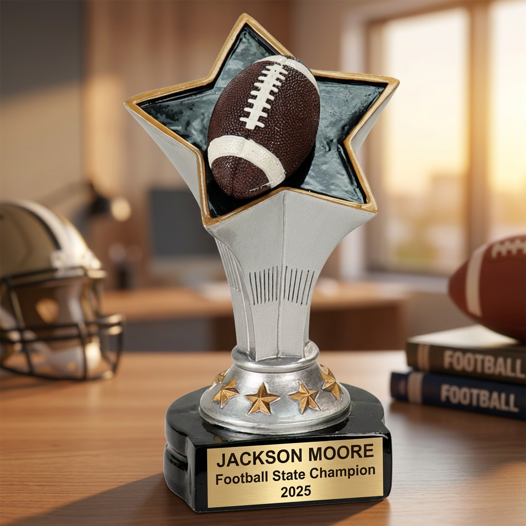 Personalized Football Trophy | Custom Rising Star Resin Award 5.75" | Laser Engraved Gold Name Plate | Team MVP Recognition Gift - View 5