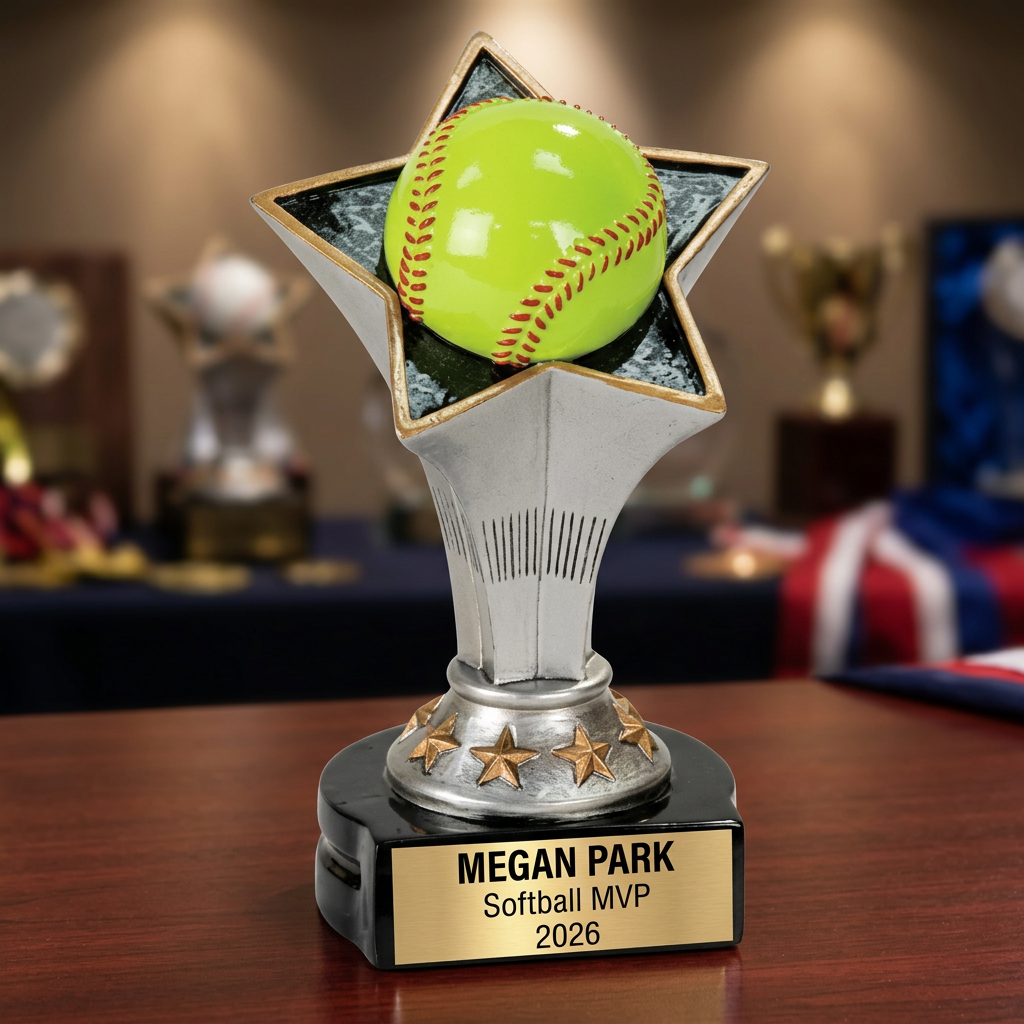 Softball Trophy | Personalized Award | Custom Engraved Nameplate | Rising Star | Team Gift - View 2