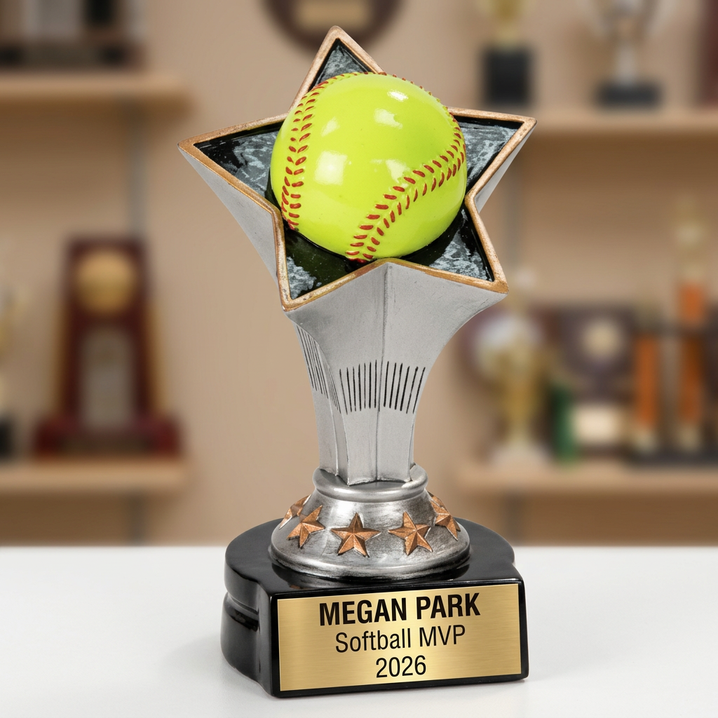 Softball Trophy | Personalized Award | Custom Engraved Nameplate | Rising Star | Team Gift - View 3