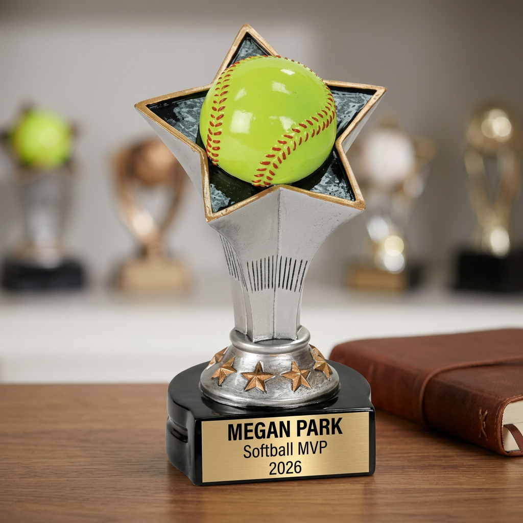 Softball Trophy | Personalized Award | Custom Engraved Nameplate | Rising Star | Team Gift - View 4