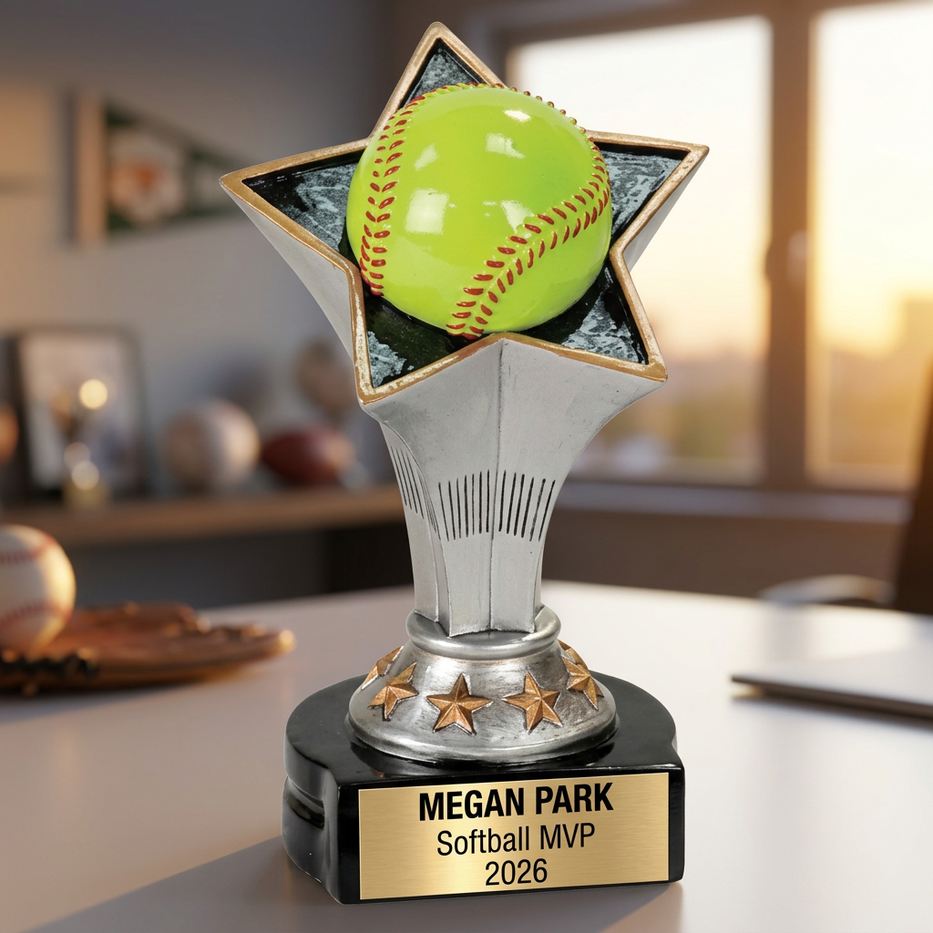 Softball Trophy | Personalized Award | Custom Engraved Nameplate | Rising Star | Team Gift - View 5
