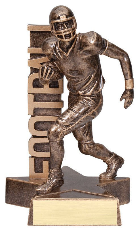 Manufacturer reference photo of the Football award blank in resin before custom engraving — featuring Custom engraved football player award, a popular choice for Fantasy football league organizers for Fantasy football draft parties
