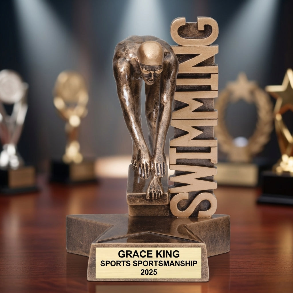 Swimming Award Trophy | Personalized | Custom Engraved | Swim Meet Champion | Gift | Free Engraving - View 2