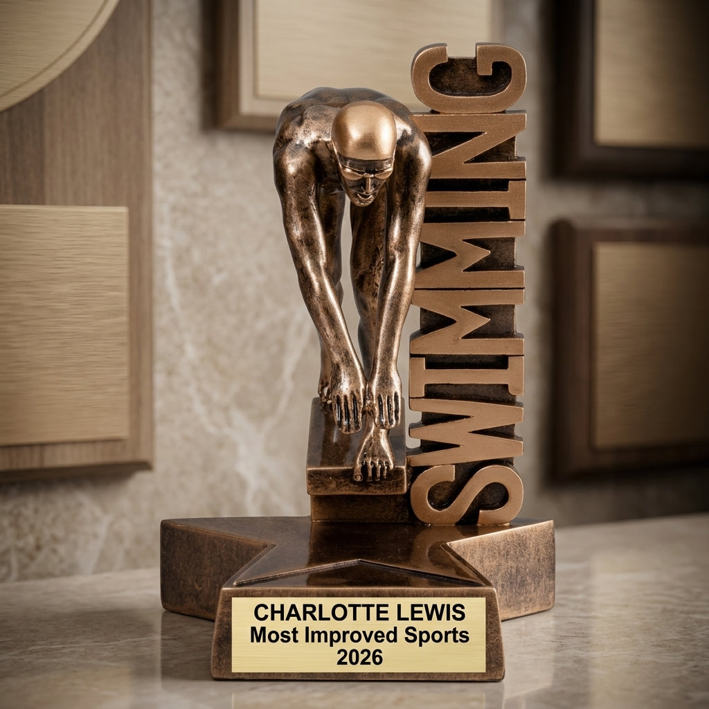 Swimming Award Trophy | Personalized | Custom Engraved | Swim Meet Champion | Gift | Free Engraving - View 3