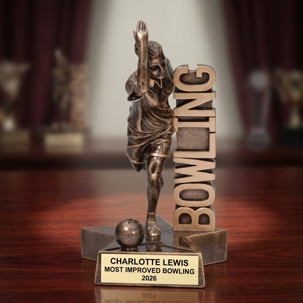 Bowling Trophy Award | Personalized | Custom Engraved | Female Bowler | Team Award | Bowling Gift - View 2