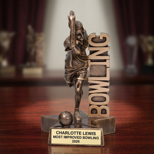 Bowling Trophy Award | Personalized | Custom Engraved | Female Bowler | Team Award | Bowling Gift - View 2