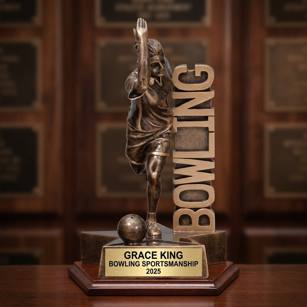 Bowling Trophy Award | Personalized | Custom Engraved | Female Bowler | Team Award | Bowling Gift - View 3